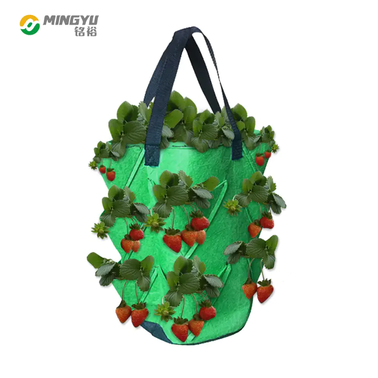 Breathable thicken heavy duty hanging strawberry planting bag with handle